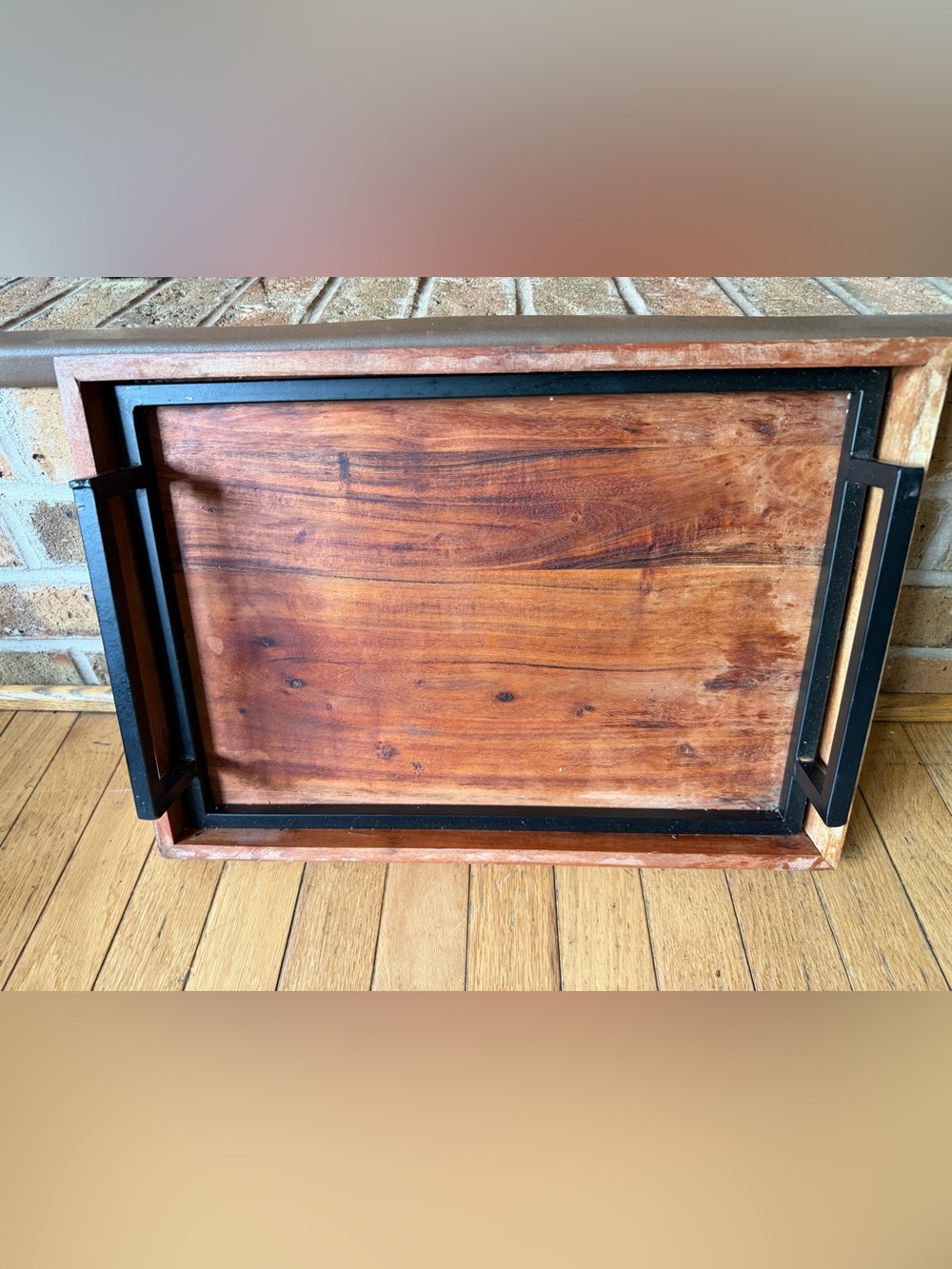 18”x12” HEAVY WOODEN & WROUGHT IRON TRAY